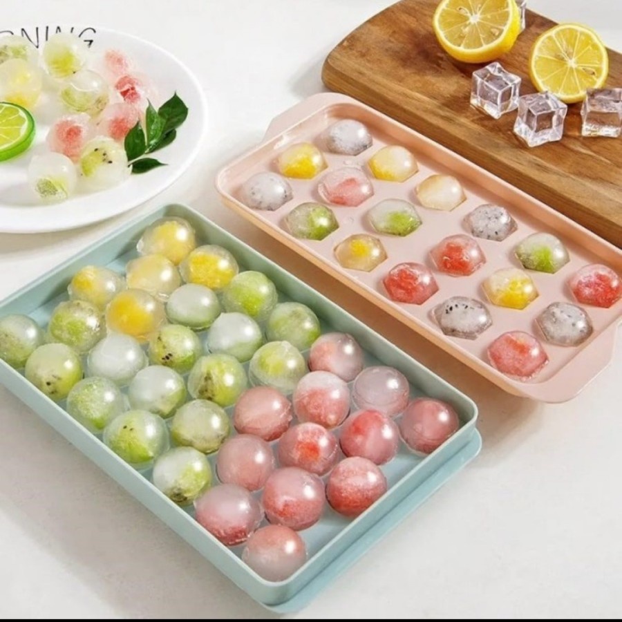 Cetakan es batu bulat 33 round ice cube tray puding coklat jelly dapur