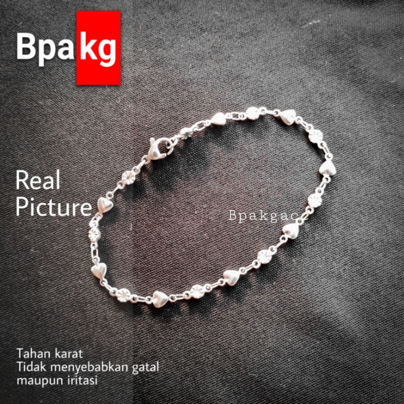 Gelang tangan love bulat tatah Gelang titanium wanita Anti karat Silver simple polos Gelang cewek