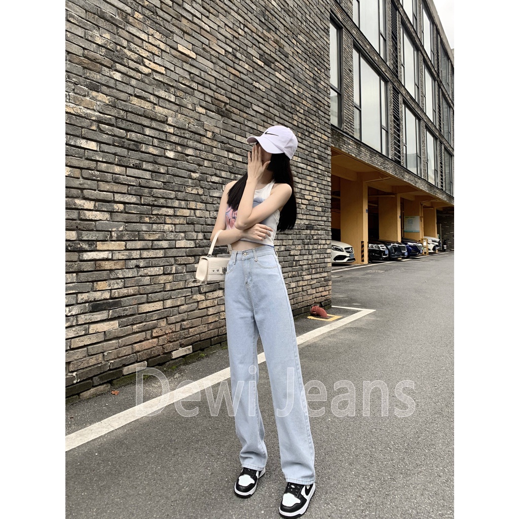 L.A.Outlet J53 Celana Jeans Wanita Celana Wanita Berkobar HW Pinggang Tinggi Celana Skinny Biru Muda   Jeans Impor Gaya Korea Musim Panas Segar