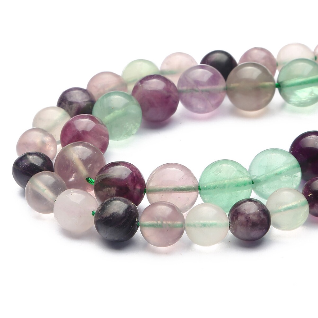 6/8/10/12 Mm Manik-manik Batu Fluorit Alami Bulat Manik-manik Longgar untuk Membuat Perhiasan Diy Gelang Kalung Perhiasan