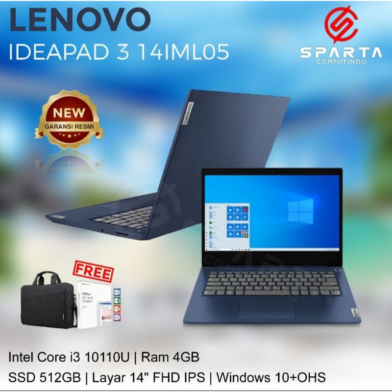 Laptop Lenovo Ideapad 3 14IML05 Core i3 gen10 Ram 4GB SSD 512 14inch FHD Win10 OHS