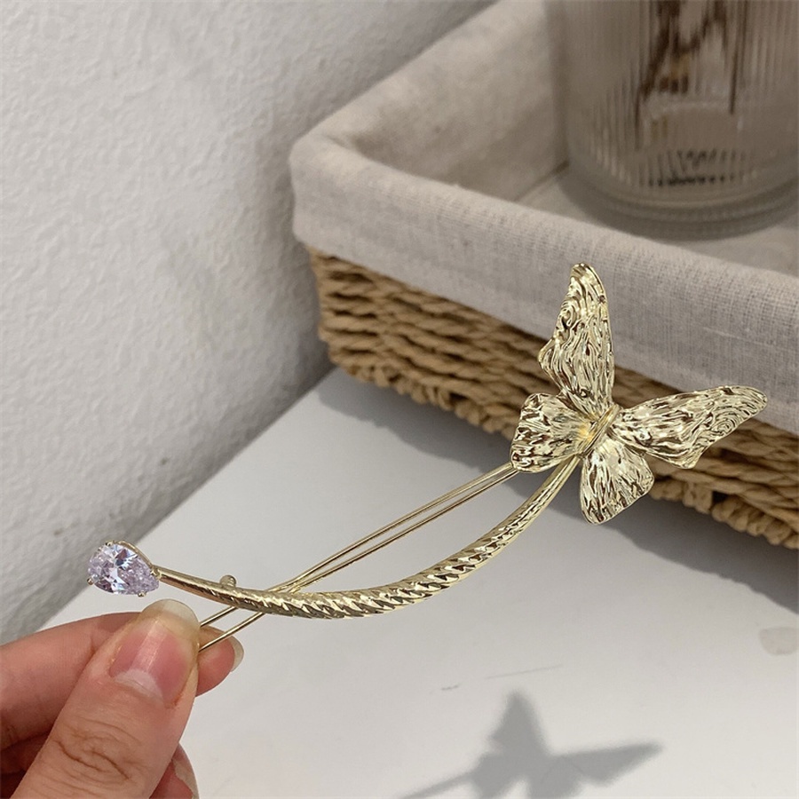 Jepit Rambut Bentuk Kupu-Kupu Bahan Alloy Aksen Mutiara Kristal Berlian Imitasi Gaya Korea Butterfly