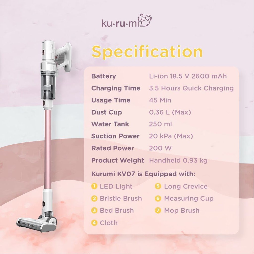 Kurumi KV 07 Powerful Cordless Stick Vacuum Cleaner with Spray Mop