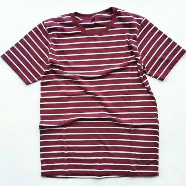 Kaos Stripe Medium Maroon Cotton Premium 30s