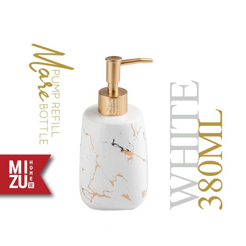 MARE Refill Pump Bottle Marble Ceramic Glossy Soap Dispenser Botol Keramik Motif Marmer Sabun Cair-WHITE putih