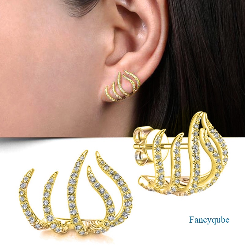 Fancyqube Anting Stud Klip On Model Cakar Warna Emas Gaya Steampunk Untuk Wanita