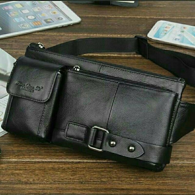 Waistbag kulit sapi original tas pinggang santai leather pria/wanita