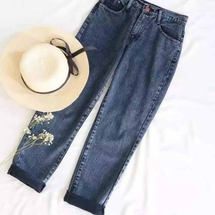 (BOOMING) Celana Boyfriend Jeans Black Snow Boyfriend Jeans Hitam Snow