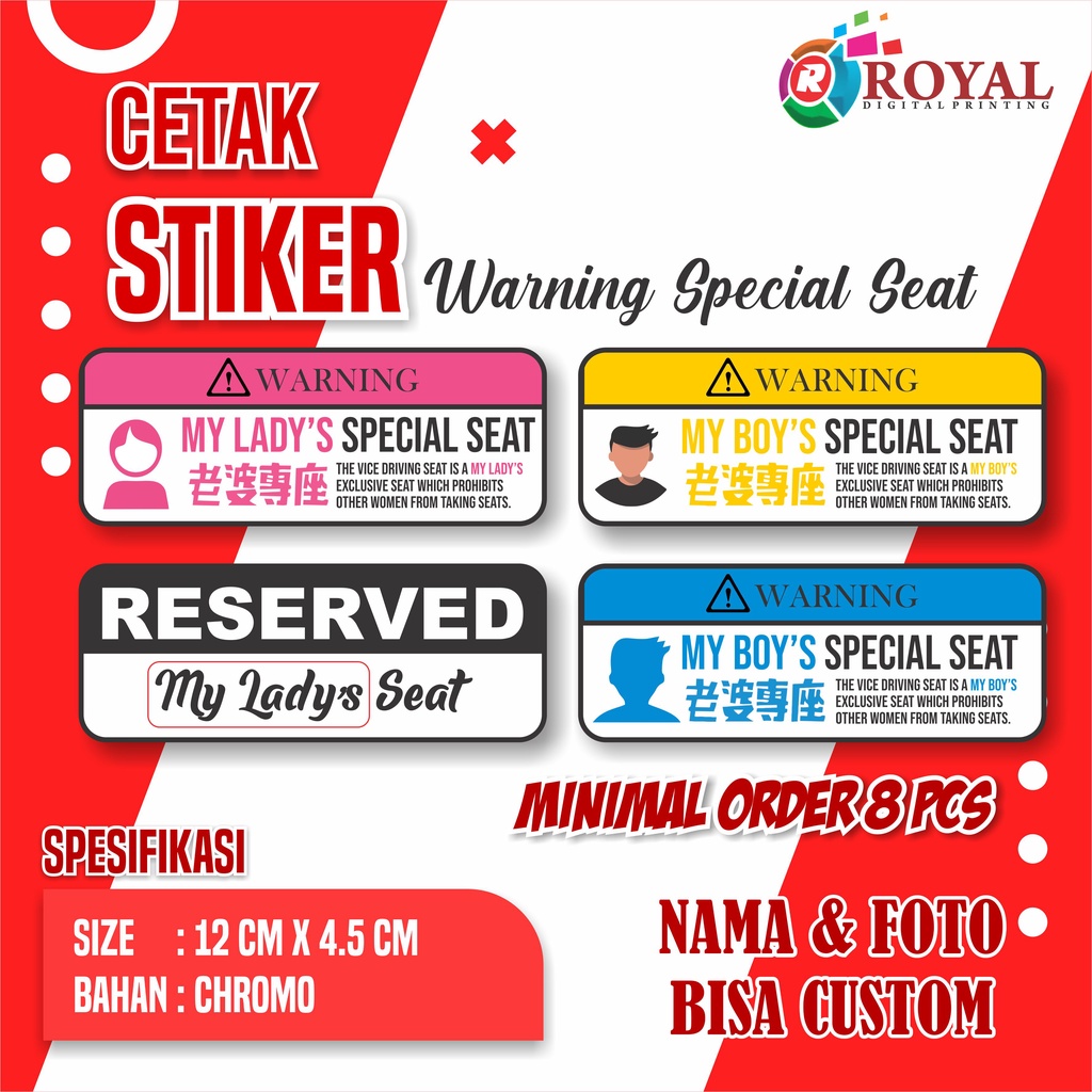 

Stiker Special Seat printing custom nama dan foto TAHAN LAMA viral TIKTOK