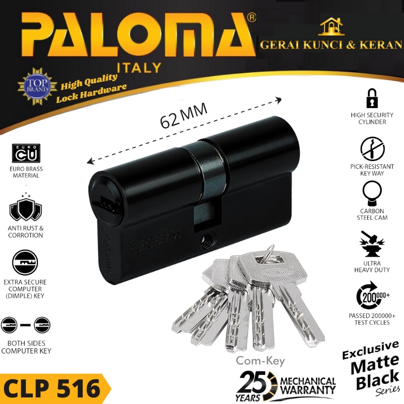 KUNCI Double Cylinder PALOMA CLP 516 DLX 62MM Computer Key HITAM MATT