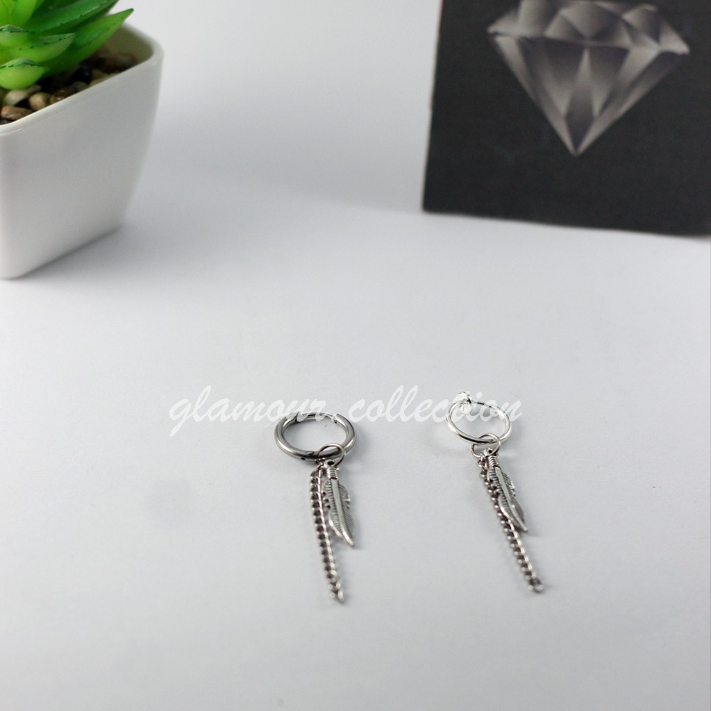 [COD]Anting Tindik/Jepit Telinga Model BTS Bandul Rantai Bulu JUNGKOOK GLMR 2 Fashion Pria/Wanita