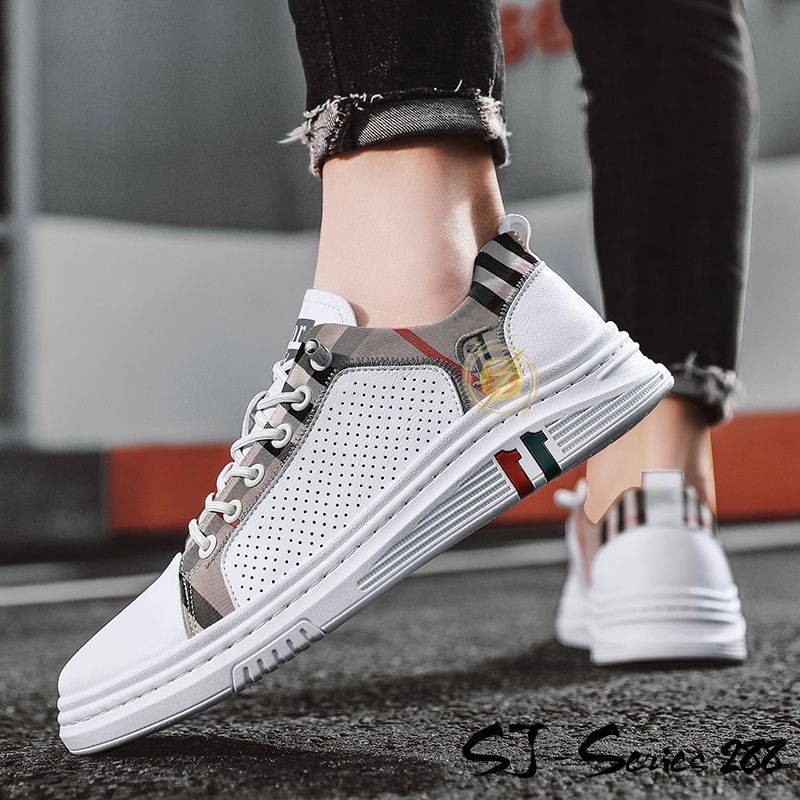 [JWALK] Sepatu Sneakers Pria Kasual Fashion Motif Garis Import Kualitas Premium -288 -PUTIH