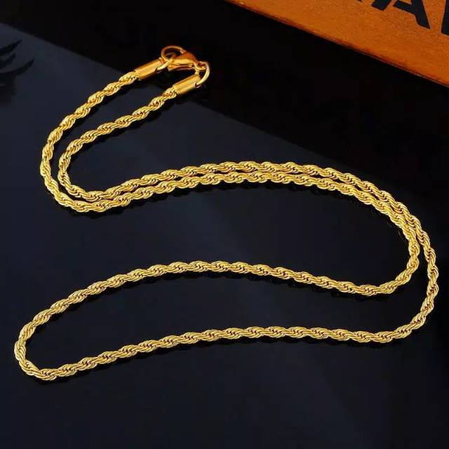 [Bayar di Tempat] KALUNG TITANIUM PRIA MODEL TAMBANG SILVER/GOLD