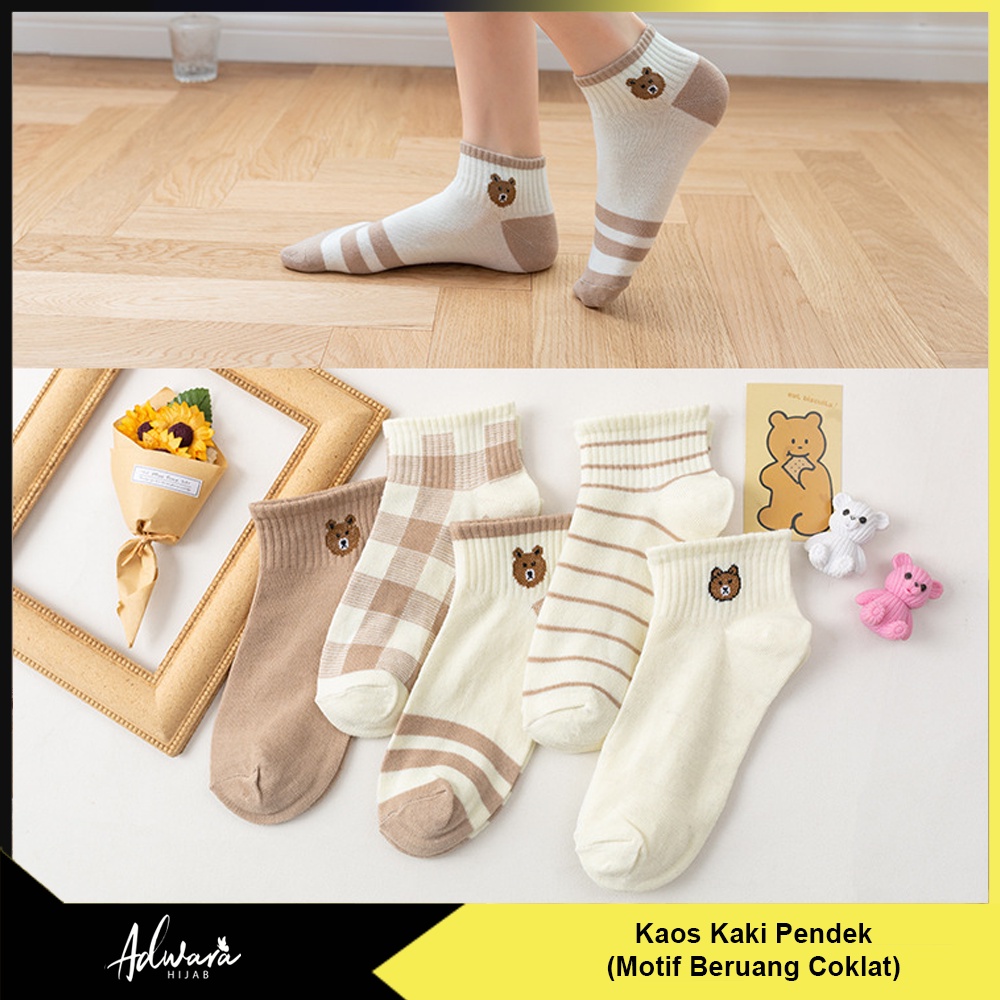 Kaos Kaki Wanita Pendek Sebetis Motif Bear Chocolate Cute Gaya Fashion Korea (Sudah Dikemas Plastik OPP)