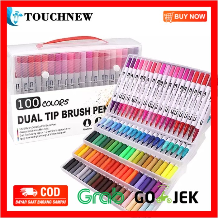 

(BISA COD) 100 Warna Spidol Brush dan Pen Dual Tip Marker Pen Magicfly Brush Pen