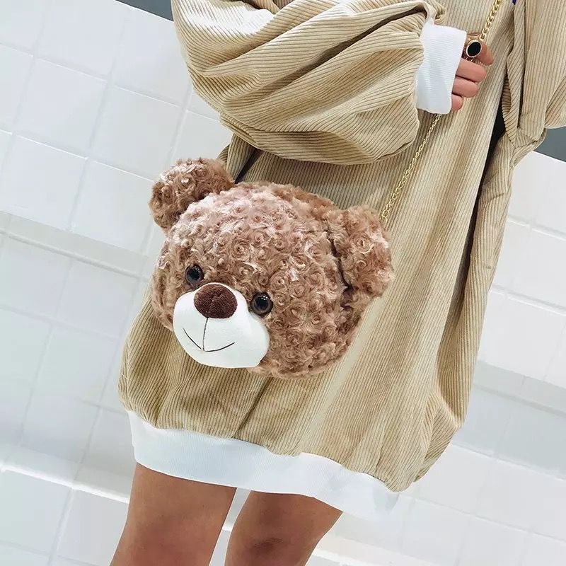 Best Seller tas selempang wanita anak-anak gadis remaja motif kepala beruang teddy bear bulu lagi hits terbaru 2022 tas selempang &amp; bahu wanita populer