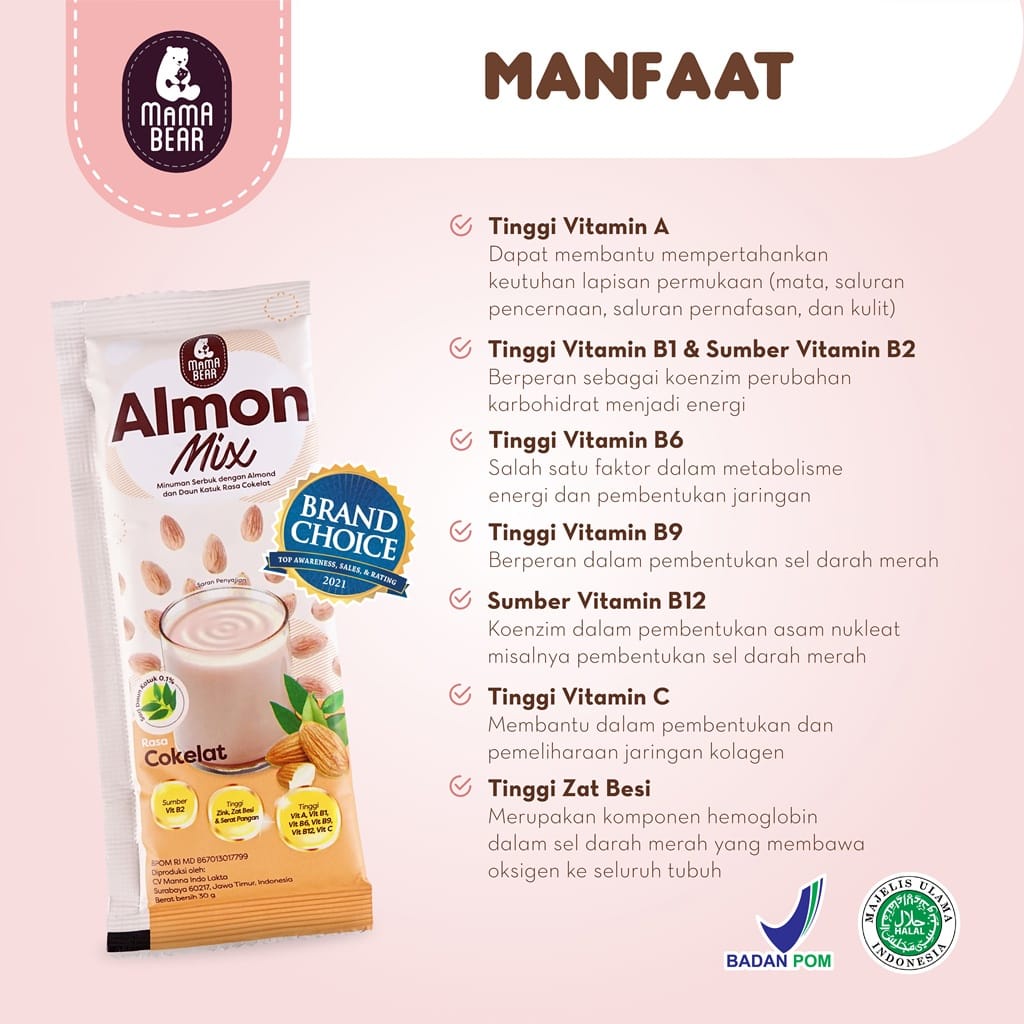 Mama Bear Almond Mix Dengan Katuk Pelancar Asi Booster Mamabear Almon mix Rasa Cokelat Alpukat Taro  AlmondMix Stroberi Coffe Latte