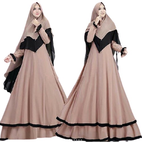 HNS-01 Fashion Muslimah Gamis Syari Set Khimar/Gaun Panjang Dewasa Set Krudung Modis Dan Casual