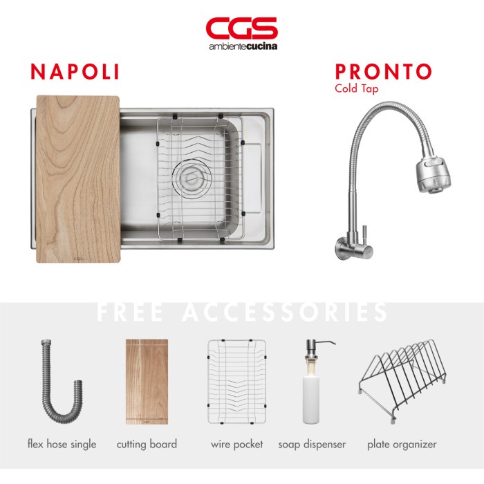 Paket Promo: Cgs Napoli Kitchen Sink + Kran Air Cgs Pronto - Dapur / Kitchen
