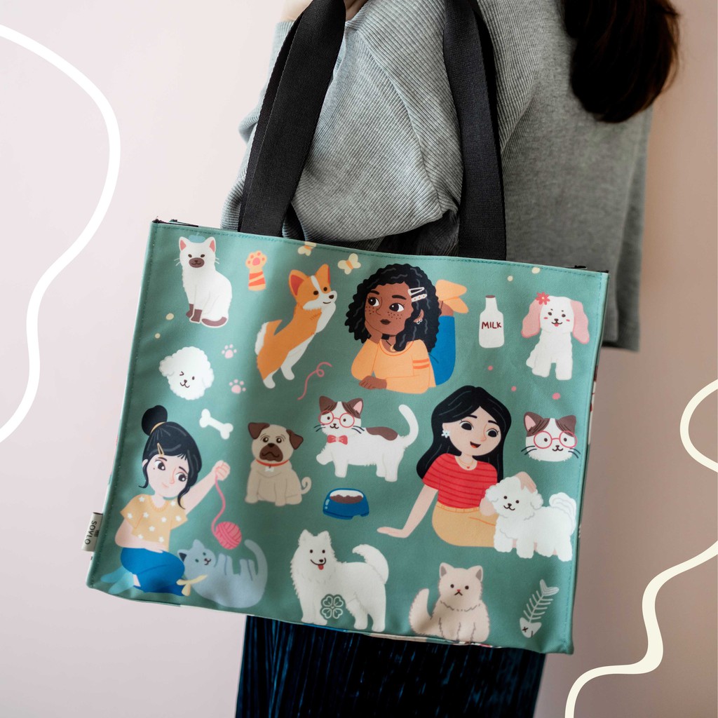 SOVLO Tivoli Tote Bag Indonesian Strong Woman and Her Pets / Tas Pundak Kerja