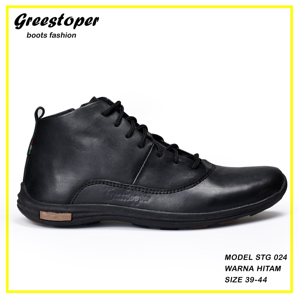 GREENDREAM Sepatu kasual Pria Model Boots tinggi Size 39-43 Sol karet upper kulit Sapi asli