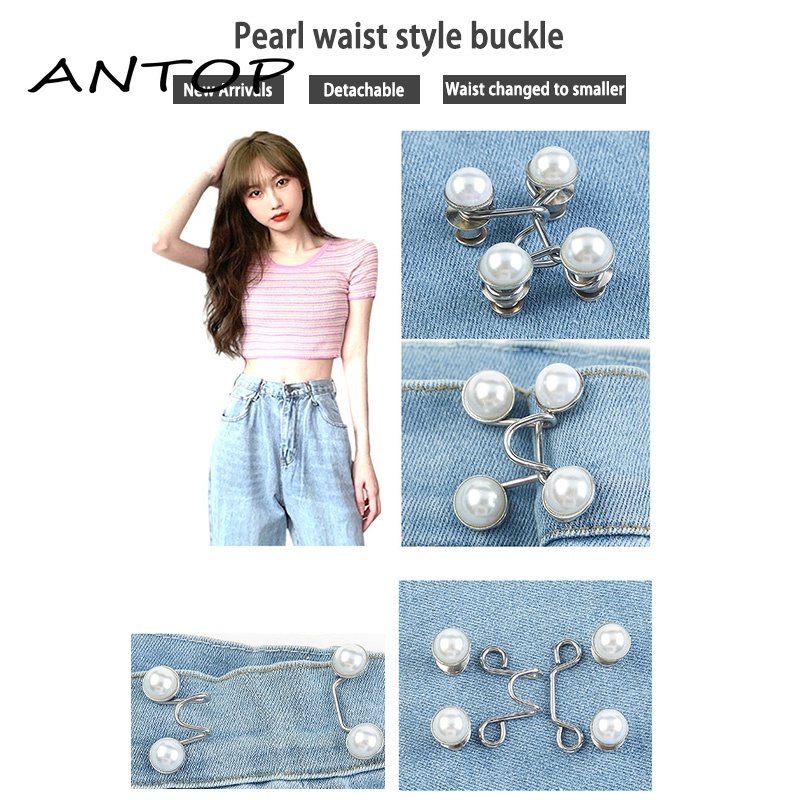 Kancing Jeans Logam Mutiara Adjustable Kancing Pengait Celana Panjang Jeans Denim Desain Mutiara Warna Putih Kait Pengecil Lingkar Pinggang Celana Jeans Model Bisa Dilepas ANTOP