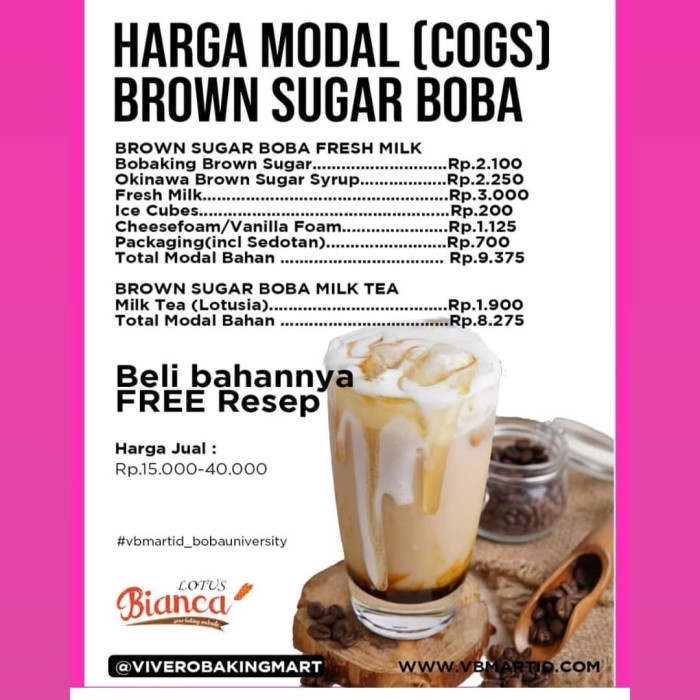 

MURAH Paket Brown Sugar Boba Milk/Milk Tea Rp.250.000