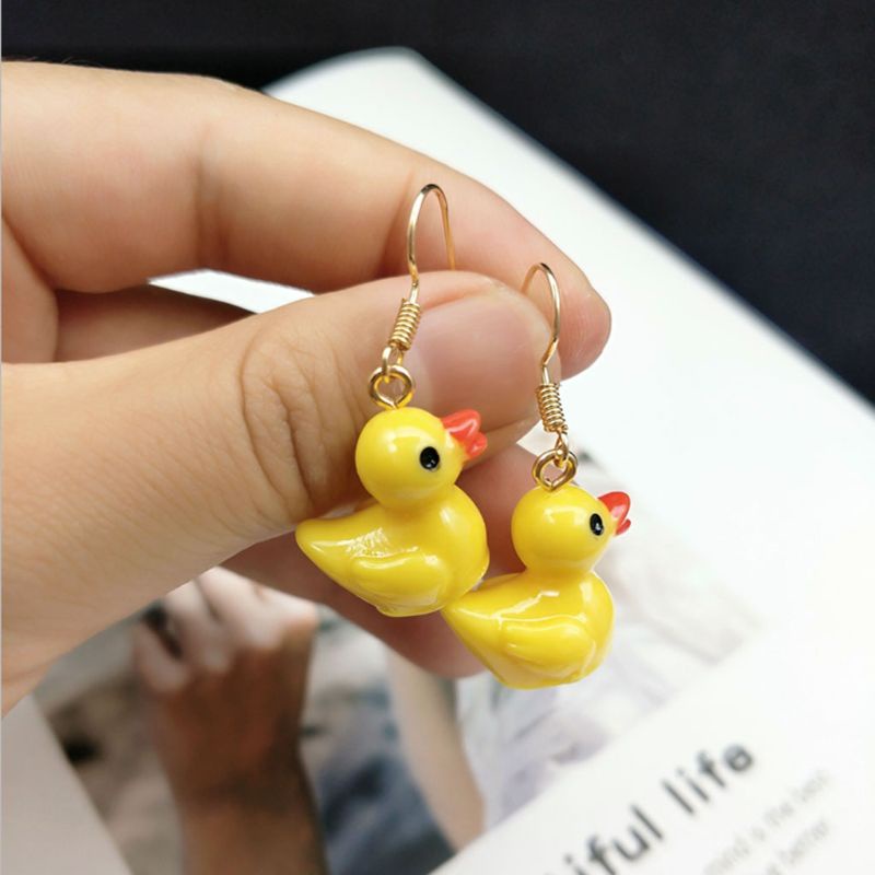 Siy Anting Tusuk Gantung Desain Bebek Kuning Mini Tanpa Tindik Untuk Anak Perempuan