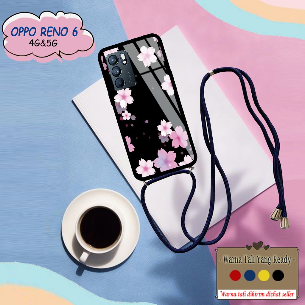 Soft case kaca plus Tali Lanyard Oppo Reno 6 Case kaca plus Slingcase Oppo Reno 6 Kesing Tali [H352]
