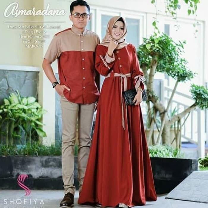 Jual Baju Gamis Muslim Asmaradana Couple Warna Merah Bata Indonesia Shopee Indonesia