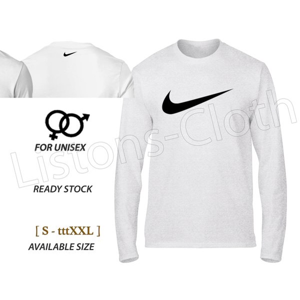 DI JUAL KAOS DISTRO NIKE LOGO PUTIH LENGAN PANJANG TSHIRT BRANDED PRIA