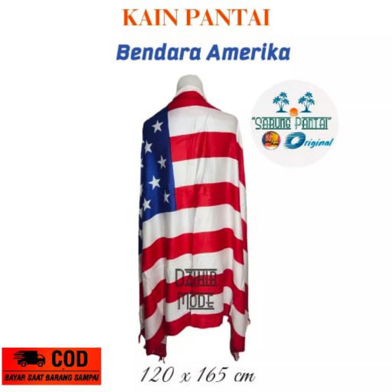 Kain Bali / Kain Pantai / Selendang Bali / Selimut Tipis / Motif Bendera Amerika - Inggris