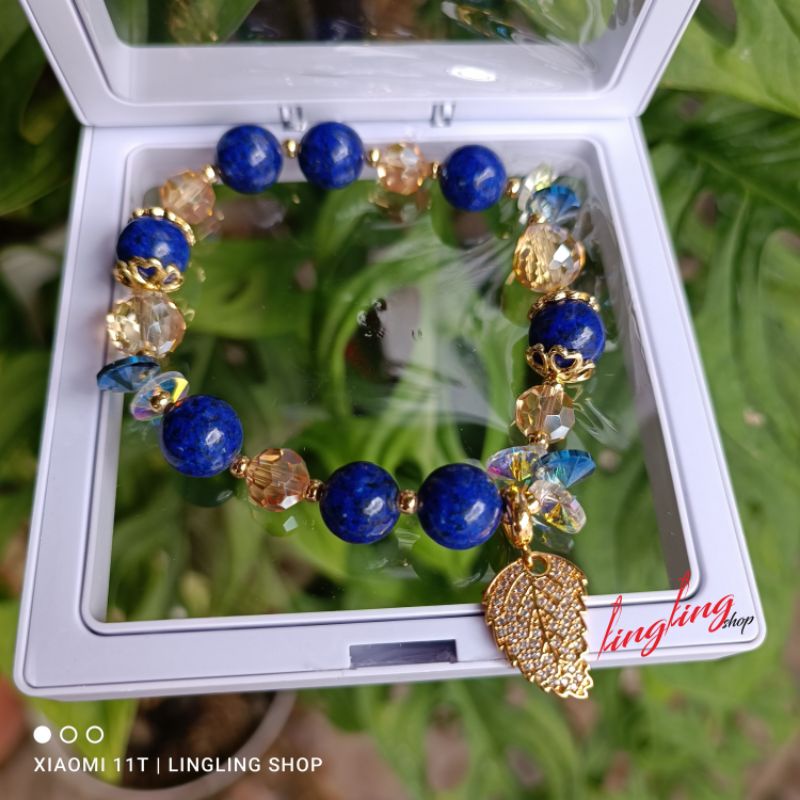 Gelang batu kristal daun, gelang batu kristal free BOX, gelang batu kristal karet elastis