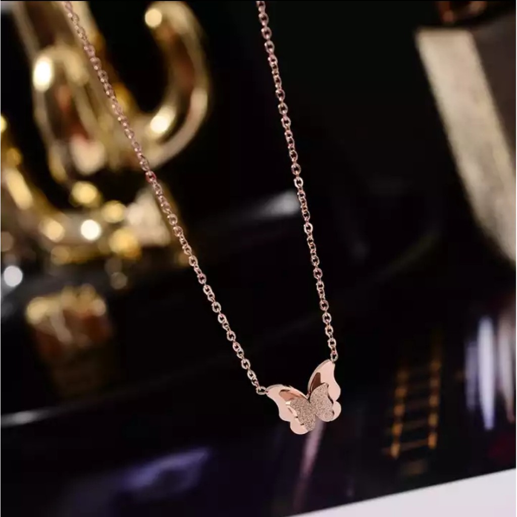 Kalung Titanium Model Two Beautiful Butterflys  Rose Gold, Gold dan Silver