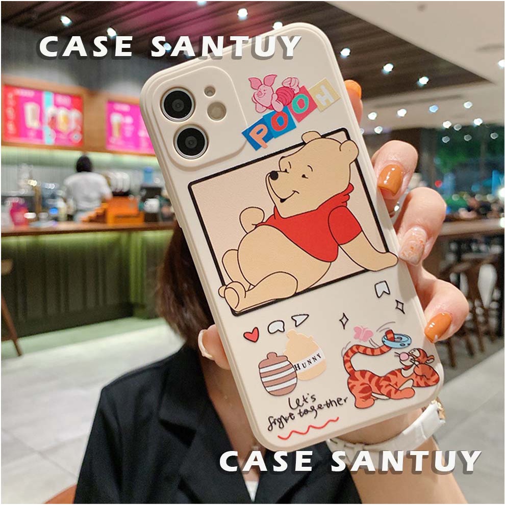 Case Casing Iphone 14 13 12 11 Pro Max X Xr Xs 8 7 6 6s Plus Square Edge Phone Case Cover Casing Silicone Winnie the pooh