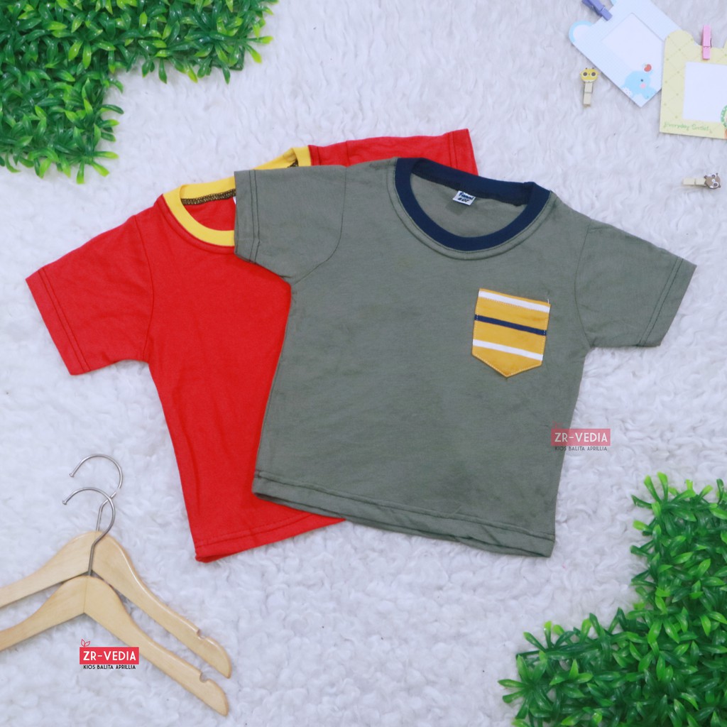 Kaos John Ethes uk Bayi 6-12 Bulan / Baju Polos Anak Laki-Laki Atasan Oblong Reglan Lengan Pendek Saku