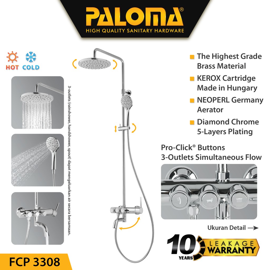 PALOMA FCP 3308 Shower Tiang Set Column Mandi Keran Kran Panas Dingin