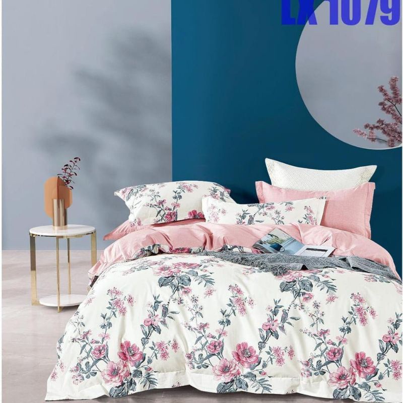 Seprei katun Jepang motif bunga putih lembut
