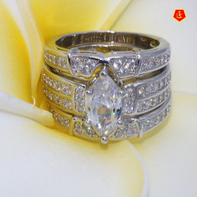 [Ready Stock]Fashion S925 Silver Diamond Inlaid Ring Set