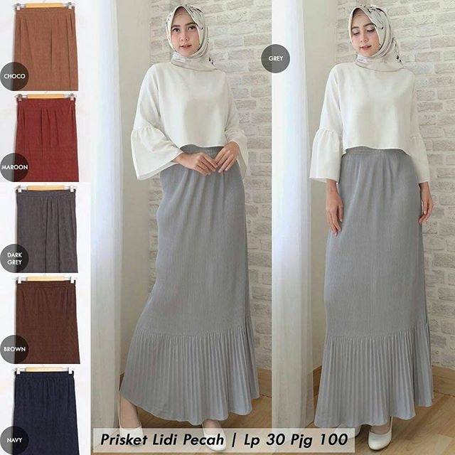 R710 FASHION BAWAHAN ROK PANJANG PLISKET MUSLIMAH SPAN ...