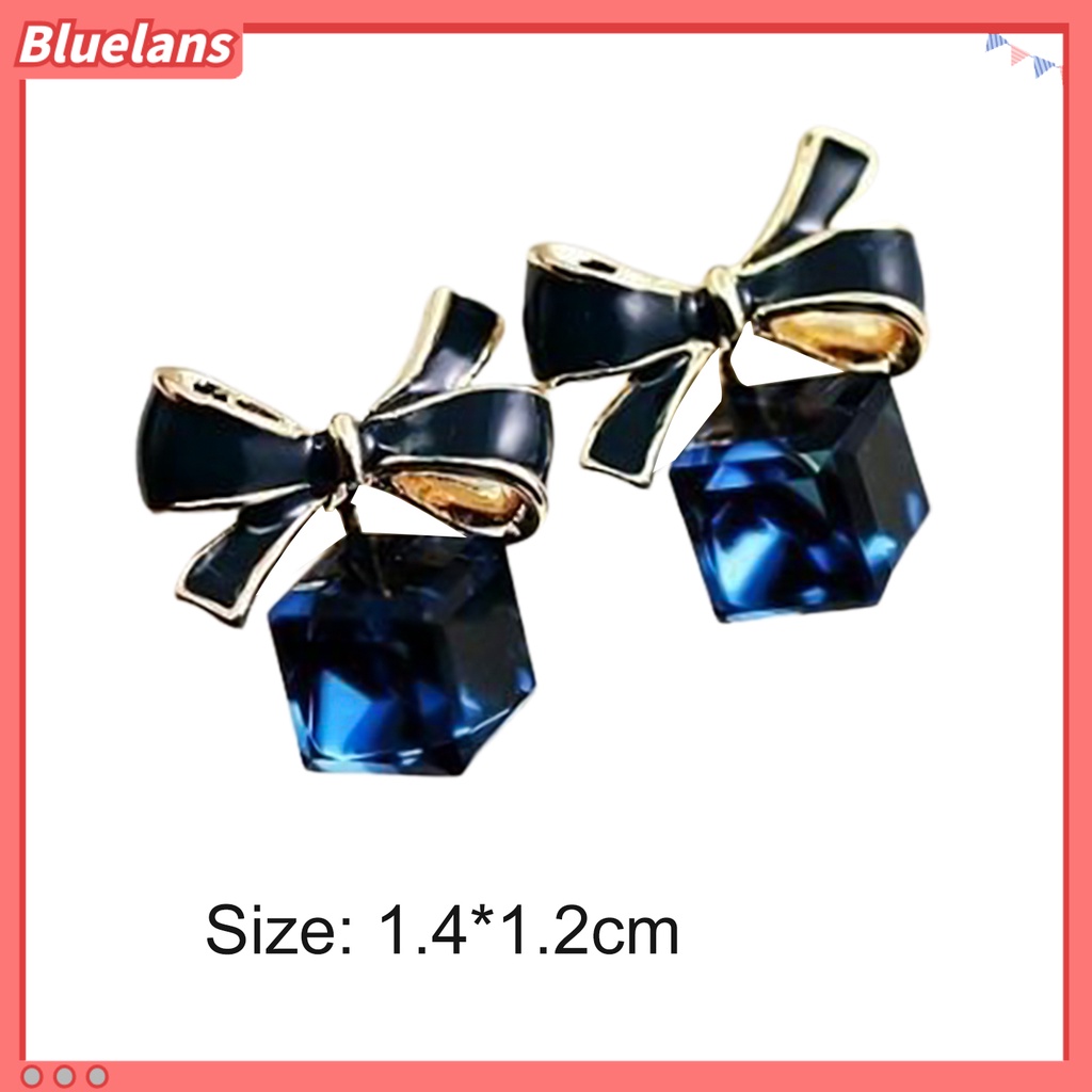 Bluelans 1 Pair Fashion Faux Crystal Bowknot Cube Ear Stud Earring Jewelry Accessory