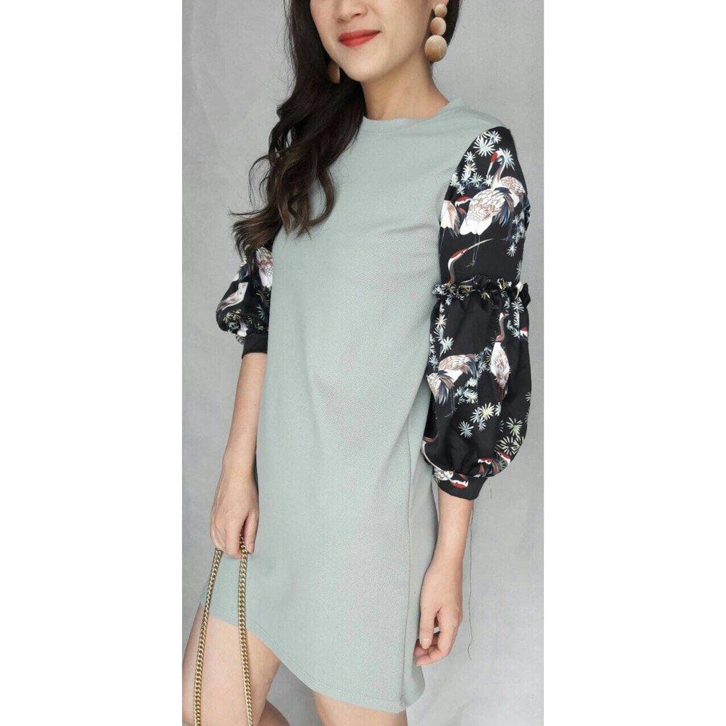 dress green black swan printed consenso branded murah  "PROMO AWAL TAHUN"