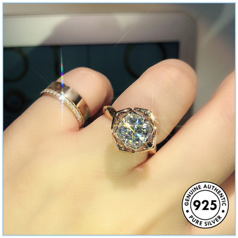 Cincin Model Terbuka Bahan Lapis Silver S925 Warna Rose Gold