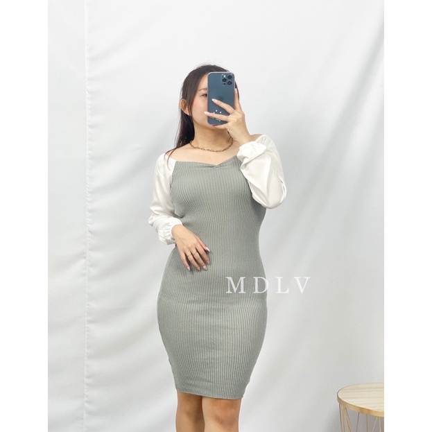 MDLV ~ Dress Toyobo Rajut Women Knit Bodycon Dress Combi Dress Sexy Dress Korea Style terbaru Fashion wanita