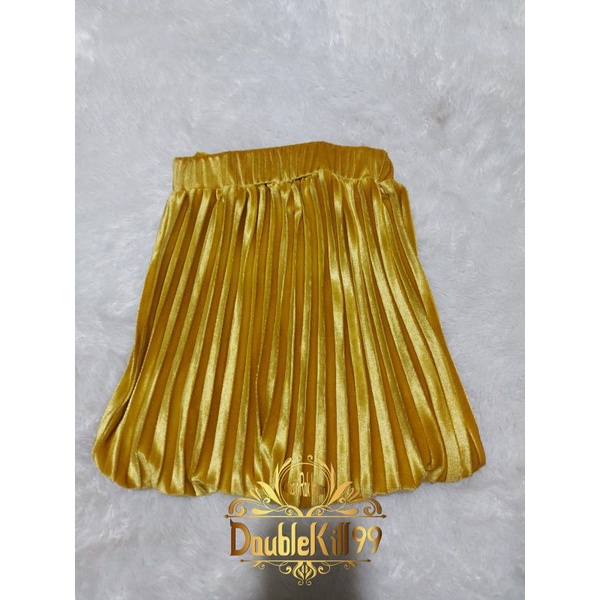 GROSIR ROK IMPORT / ROK 7/8 PLISKET BLUDRU VELVET PREMIUM  GLOSSY-7/8 KUNING LEMON