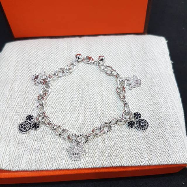 Gelang Premium Quality Lapis emas Mickey Mouse Lonceng Silver Anti Karat Anti Alergi