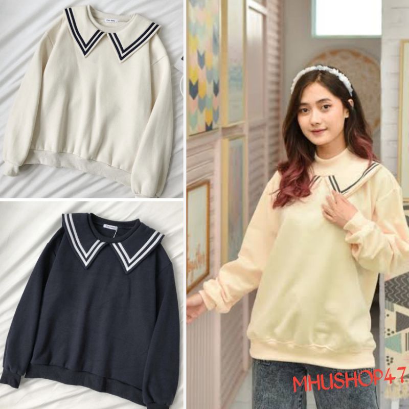 Sweater Oblong Switer Sweter Basic Wanita Cewek Oversize Korean Crewneck PULMA