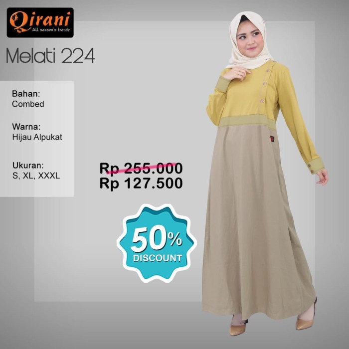 Qirani Dewasa Melati 224 | Baju Perempuan Wanita Muslim Gamis D Lebaran Trend Remaja Maxi Polos Ceru