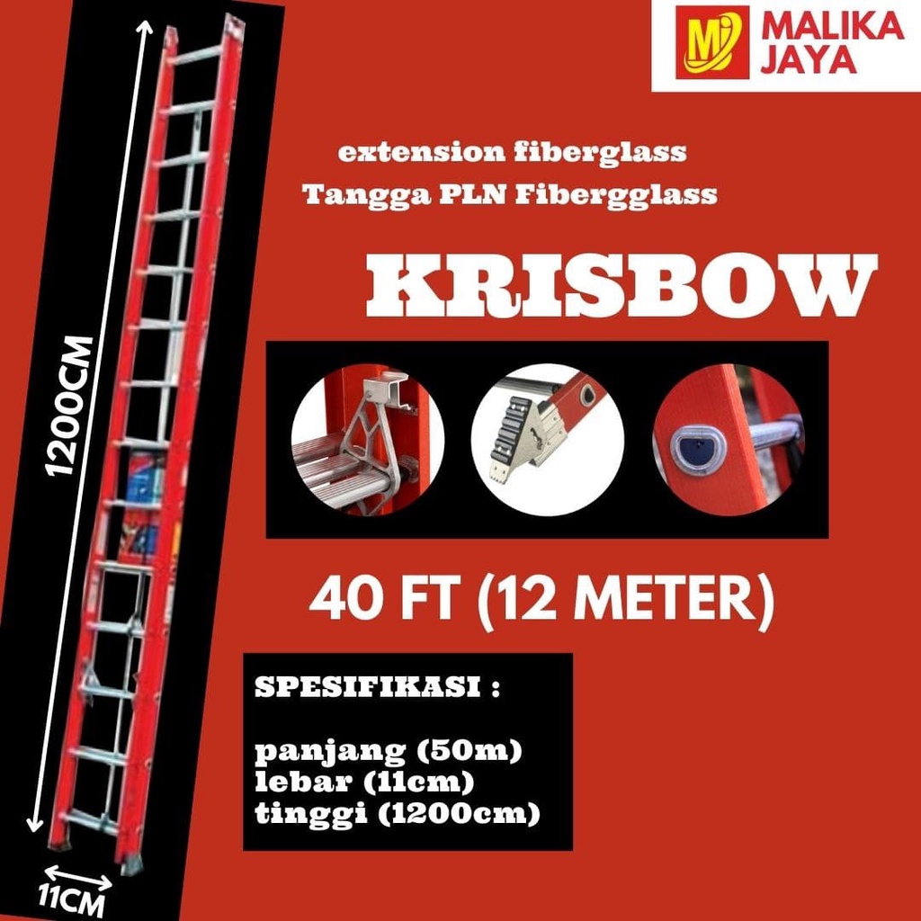 Tangga PLN Extension Fiberglass Krisbow 40FT | 12 Meter | Sliding Sorong