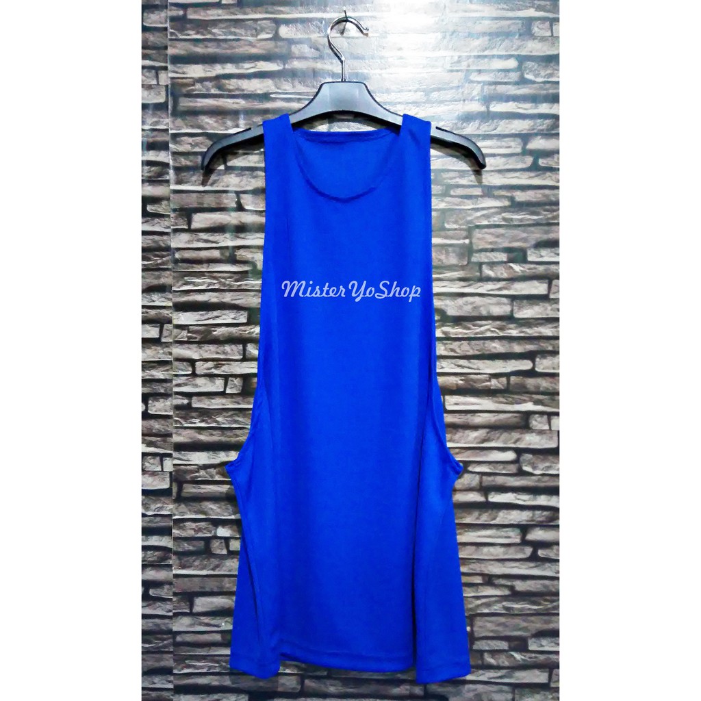 Singlet cowok kaos dalam pria low-cut deep-cut PLC - Biru